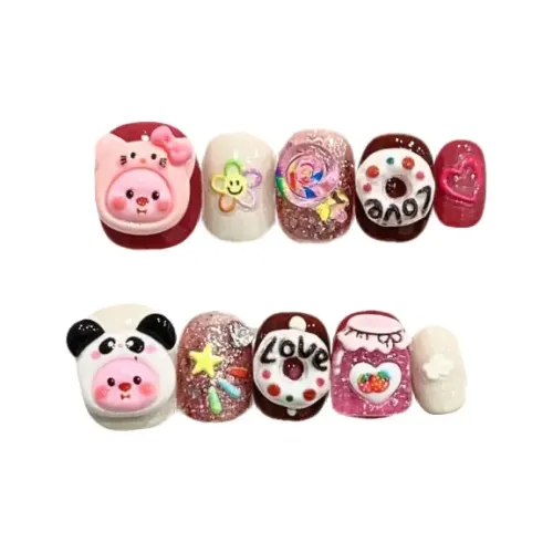 Fanze Мультяшный 3D-эффект Squeeze False Nail Укороченный Короткий LADDER Дофаминовая одежда Jump Цвет Милый 15mm