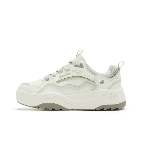 QIAODAN Амортизация Легкий Противоскользящий Низкий Топ Скейтборд Кроссовки Женские Айвори Белый Серый Бобовый Зеленый