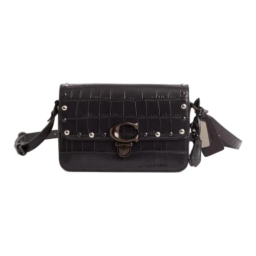 COACH Крокодил Тисненая кожа Сумка на плечо Средняя Женская Олово Черный