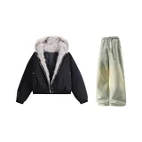 Чёрный + Желтый Грязь Джинсы с Флисовой Подкладкой