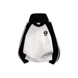 Чёрный и белый, три полосы, с флисовой подкладкой [премиум]