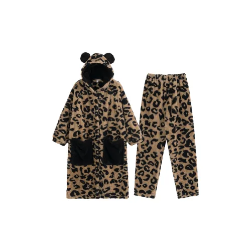 QINGYING Медведь Леопард С принтом Сон Lilac Комплект [Сон Lilac + Брюки] Унисекс Пижамные Наборы