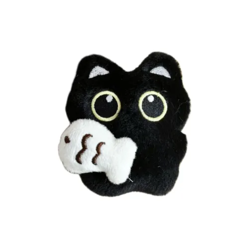 Lionf BIG Eyed Черный кот Holding Рыбка Плюшевый Брелок 10 см Длина Тела