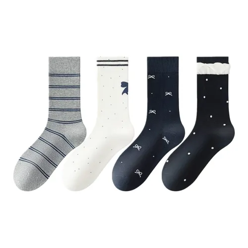 MIIOW Кружево отделка бант полосы белые основание двойная полоска женские носки длина до колена