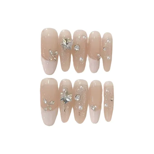 LIANJING [Новый] Ручной Патч False Nail Натуральный Лошадь Eye Французский Свет Роскошь Nail Art 25mm Овал Розовый Смудж