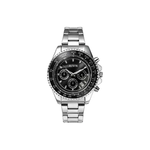 AIVN Кварцевый механизм ремешок из нержавеющей стали черный циферблат мужские часы