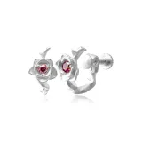 Серьги-клипсы из стерлингового серебра с розовым цветком - 1 пара