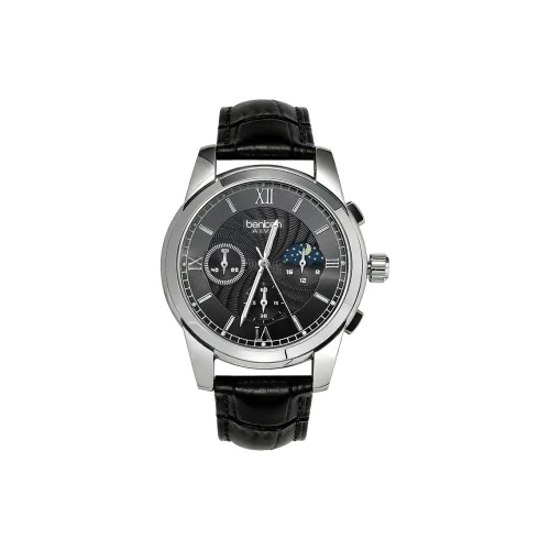 BENKEN AIVN Кварцевый механизм Естественная кожа Ремешок Часы Мужские Черный циферблат