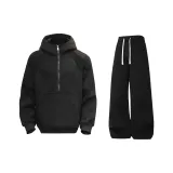 Черный свитшот + черные спортивные штаны [утолщенный и с флисовой подкладкой улучшенный комплект]