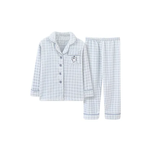 XIAOLIZI Синий Клетка Щенок Женские Пижамные Комплекты