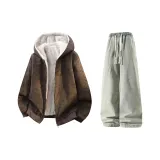 Кофейный & Желтый Грязь Джинсы с Флисовой Подкладкой