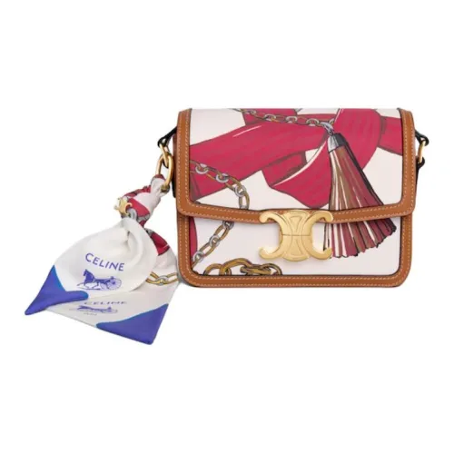 CELINE Teen Triomphe Коровья кожа Плечевая сумка Стандартная Женская Бежевая и Синяя