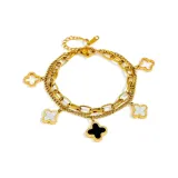 Двухслойный браслет с четырехлистным клевером, золото