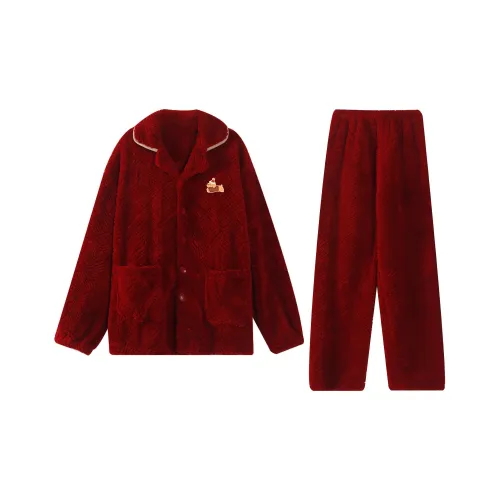 2323 [Жаккард Коралловый флис Женские 1 комплект] Зодиакальный год Свадьба Красный Женские Пижамные комплекты