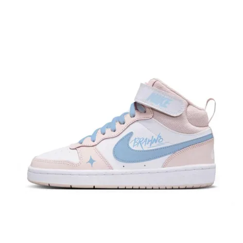 Nike Court Розовый Оттенок Ледяной Синий Устойчивый к Износу MID Топ Детские Скейтбординги Подростки