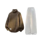 Хаки свитер + бело-серые штаны с флисовой подкладкой