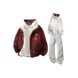 Бордовый + Белый Серый Свитшот + Светло-Серые Штаны