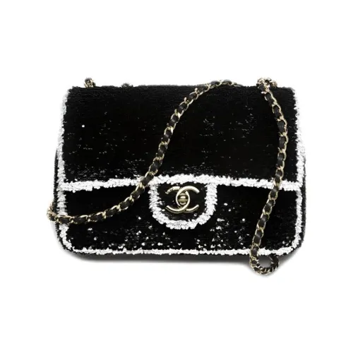 CHANEL Блестки и Металл Плечевая сумка Женская Черный и Белый