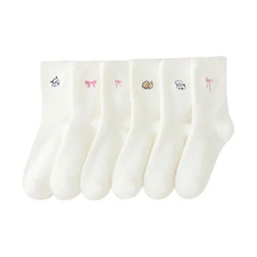 Caramella 3 шт Вышивка Щенок + 3 шт Вышивка Бант Женские MID Носки до икры