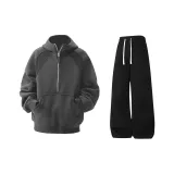 Темно-серый свитшот + черные спортивные штаны [утолщенный и с флисовой подкладкой улучшенный комплект]