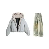 Серый + Желтый Грязь Джинсы с Флисовой Подкладкой