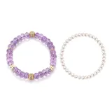 Браслет из бисера с аметистом "Процветание" и жемчугом