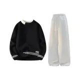 Черный свитер + бело-серые штаны с флисовой подкладкой