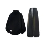 Черный свитер с флисовой подкладкой + графитовые черные штаны с флисовой подкладкой