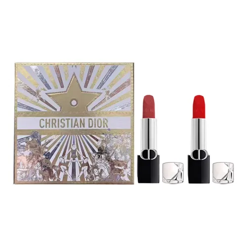 DIOR Ярко-голубой Золотой Двойной Пачка Помады 25 Christmas Limited Велюр Мягкий матовый 999+720 3,5г