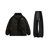 Чёрный хлопковый пуховик + чёрные штаны с флисовой подкладкой