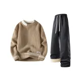 Хаки свитер + темно-серые штаны с флисовой подкладкой