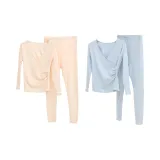 Два комплекта [Перекрестный V-образный вырез, Немецкий язык, флисовая подкладка, термический, антибактериальный] - Абрикос + Светло-синий