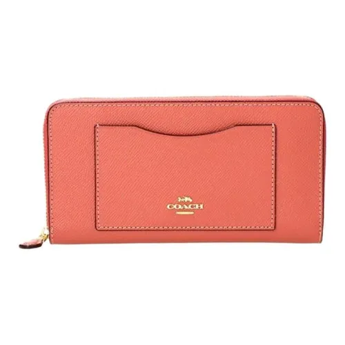 COACH Accordion Zip Wallet Крестовая текстура Кожа Кошелек Маленький Женский Розовый Красный