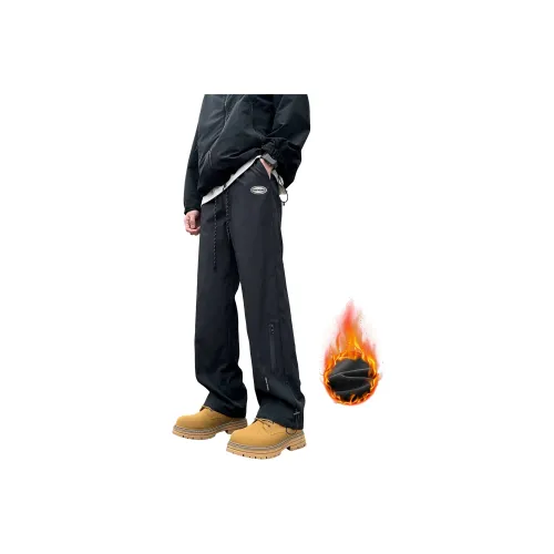 Fakeyoung Черный [С флисовой подкладкой и утолщенный] Унисекс Повседневные Штаны