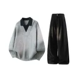 Серый топ + черные штаны с флисовой подкладкой