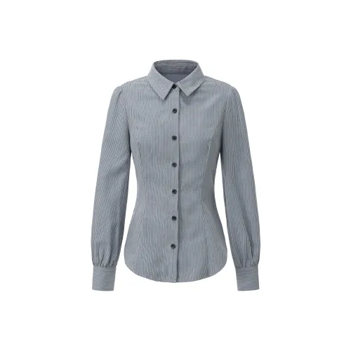 CHIWAWAMEME Синие и Серые Полосы Женские Рубашки