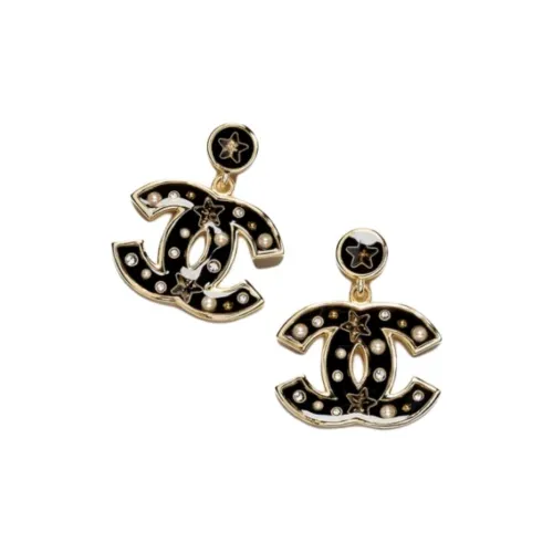 Серьги Chanel с камнями женские золото черный жемчужно-белый кристалл