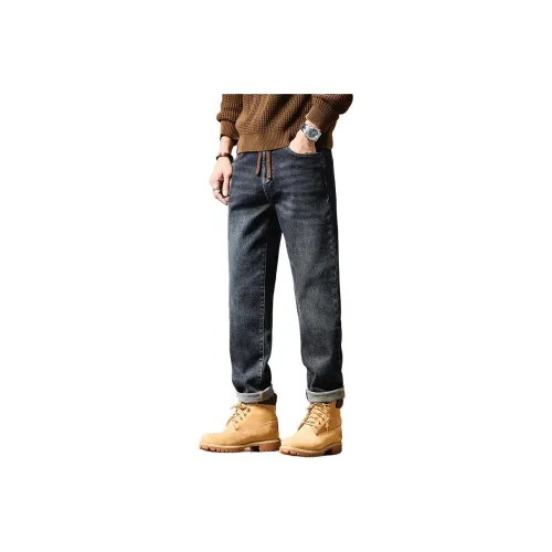 DASDCG Синий Серый С флисовой подкладкой и утолщенный Мужские Джинсы