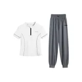 Белый комплект из двух предметов с короткими рукавами (темно-серые штаны)