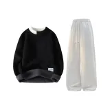 Черный свитер с флисовой подкладкой + белые штаны Фотиния с флисовой подкладкой