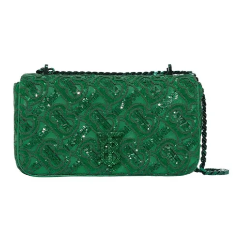 Burberry Монограмма Кожаная Сумка через плечо с блестками Маленькая Женская Зеленая