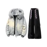 Фотиния Серый Хлопковый пуховик + Черные штаны