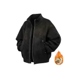 Черный [с флисовой подкладкой] экстрабольшая куртка из ПУ-кожи