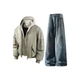 Кофейный топ + винтажные синие штаны