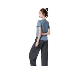 Синий комплект из двух предметов с короткими рукавами (темно-серые штаны)