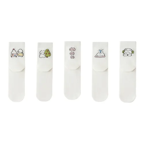 MIIOW [5 пар] Сердце Котенок + Яблоко Котенок + Мороженое Котенок + Котенок с наушниками + THREE Piece Котенок Женские MID Носки до икры