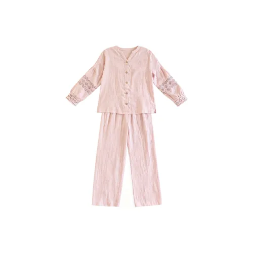 LOUGHNEA 85086# Хлопковая пряжа Комплект Розовый Daisy Вышивка Женские Пижамные комплекты