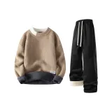 Хаки свитер с флисовой подкладкой + черные штаны с флисовой подкладкой