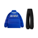 Цветной синий хлопковый пуховик + черные штаны с флисовой подкладкой