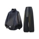 Серый свитер с флисовой подкладкой + графитовые черные штаны с флисовой подкладкой